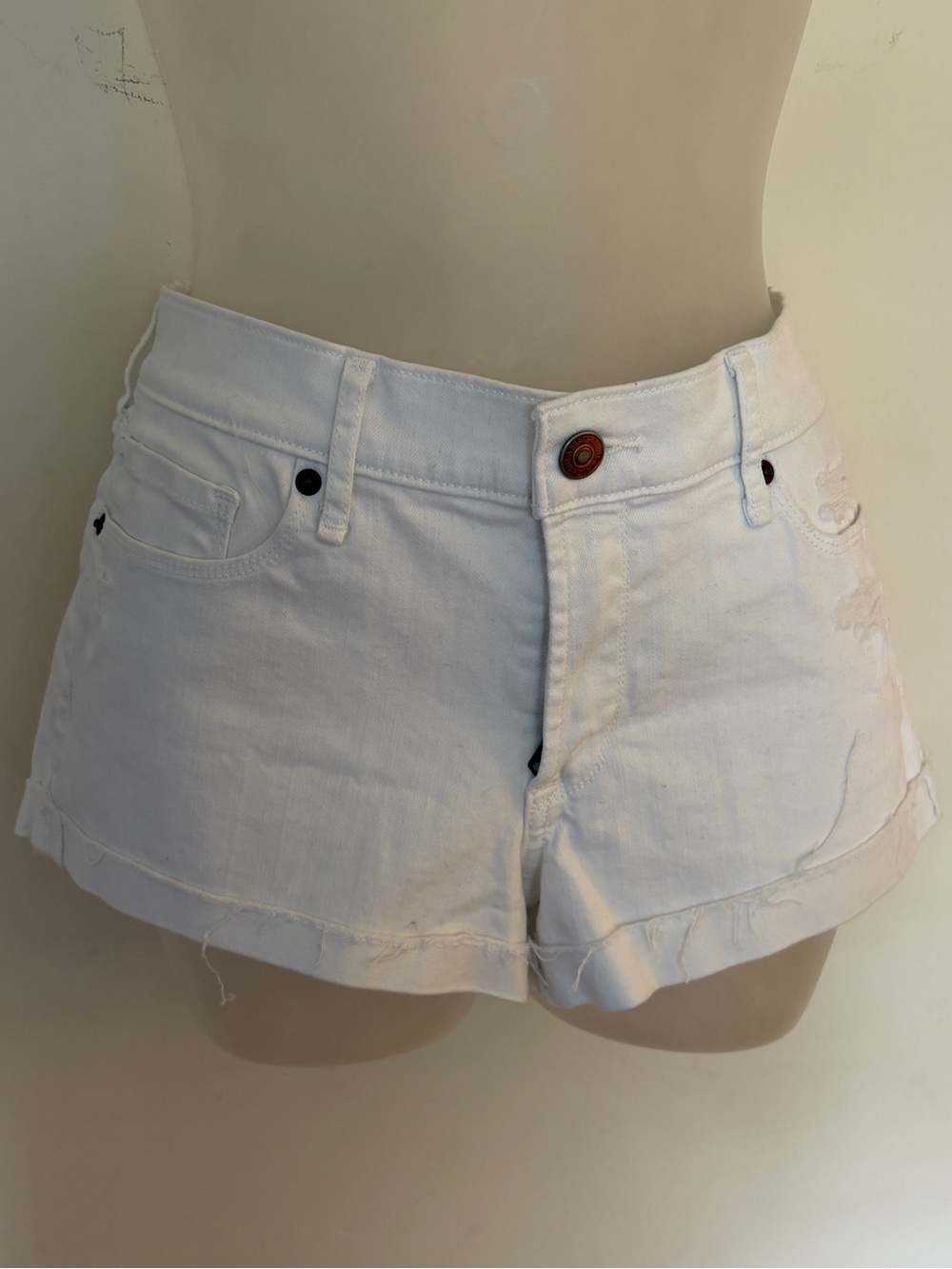 Abercrombie & Fitch White Denim Low-Rise Cutoff Shorts